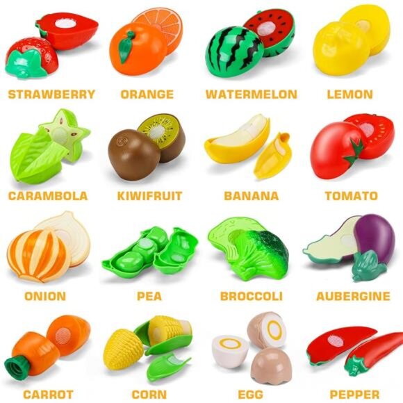 42 Items 87 Pcs Cutting Play Food Toy for Kids Kitchen Set,Pretend Cooking Set - Picture 2 of 7